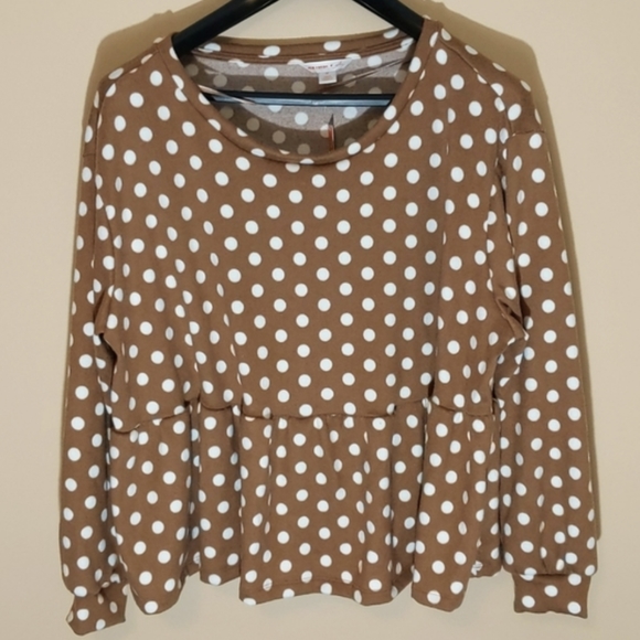 Joe Fresh Jillian| NWT Brown With White Polka Dots Long Sleeve Peplum Shirt - Picture 1 of 17